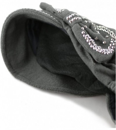 Skullies & Beanies Womens Knit Visor Beanie Cap with Ribbon and Rhinestone Hat - Grey - C3126ILKZ7J