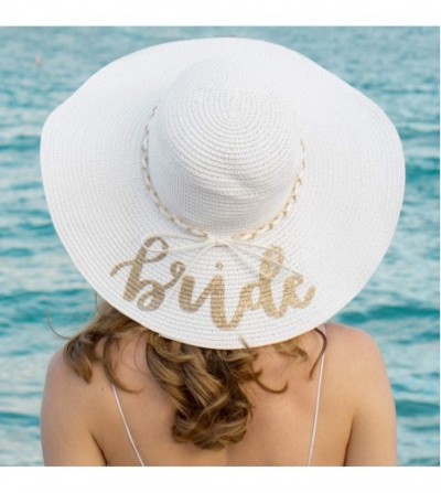Sun Hats Bride Sun Hat - Bachelorette Beach Gift- Bridal Favor- Honeymoon- Wedding- Engagement White- Gold - CC192968AHO