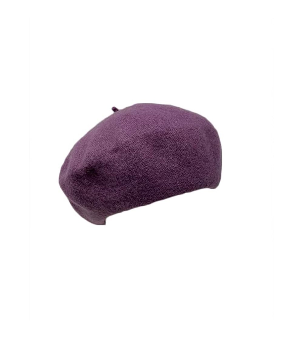 Berets French Casual Classic Solid Women Wool Beret Hat - Mauve - CH19429OWA2
