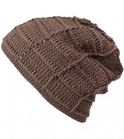 Skullies & Beanies Mens Summer Beanie Cotton - Womens Crochet Slouch Cap Hand Made Chemo Hat - Light Brown - CS118YCAUP7