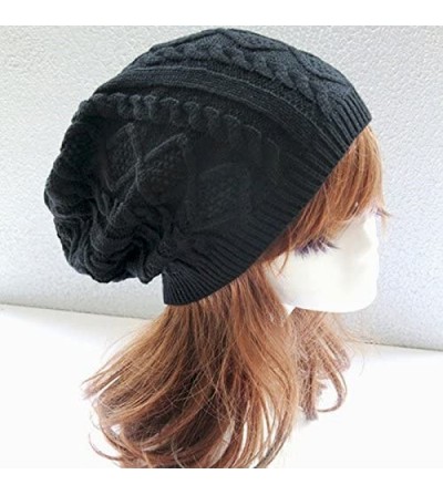 Skullies & Beanies Unisex Mens Womens Knitted Wool Winter Oversized Slouchy Warm Beanie Hat Cap - Black - CE12MA7VJ4D