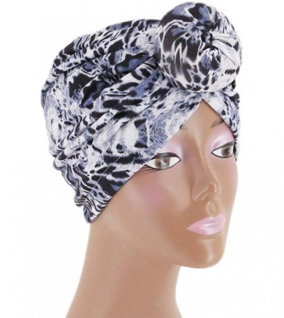 Skullies & Beanies Shiny Metallic Turban Cap Indian Pleated Headwrap Swami Hat Chemo Cap for Women - Grey Leopard - C818Z2MKI70
