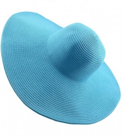 Sun Hats Wide Brim Roll-up Big Beautiful Solid Color Floppy Hat - Sky Blue - CG11YCP1BCR