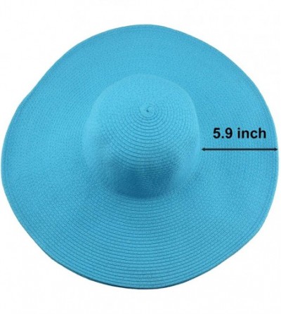 Sun Hats Wide Brim Roll-up Big Beautiful Solid Color Floppy Hat - Sky Blue - CG11YCP1BCR
