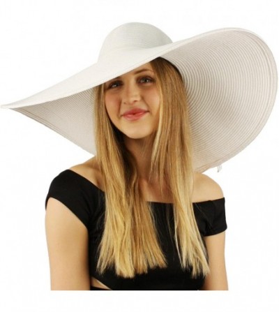 Sun Hats Summer Elegant Derby Big Super Wide Brim 8" Brim Floppy Sun Beach Dress Hat - White - C911VWTOJJN