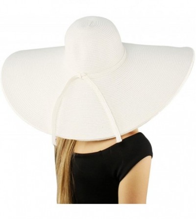 Sun Hats Summer Elegant Derby Big Super Wide Brim 8" Brim Floppy Sun Beach Dress Hat - White - C911VWTOJJN