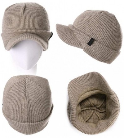 Skullies & Beanies Wool Knit Visor Beanie Winter Hat Cuff Jeep Cap Lined Soft Warm Unisex - 99205_camel - CR18LDCC42G