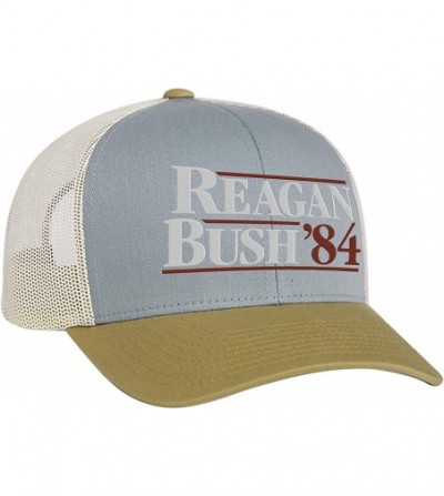 Baseball Caps Reagan Bush 84 Campaign Adult Trucker Hat - Smoke Blue/Amber Beige - CK199IE78M6