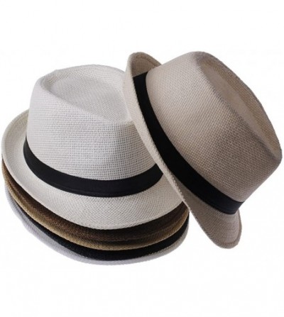 Sun Hats Women Fedora Trilby Beach Sun Pp Braid Straw Panama Hat - Cream - C311Z0G69KL