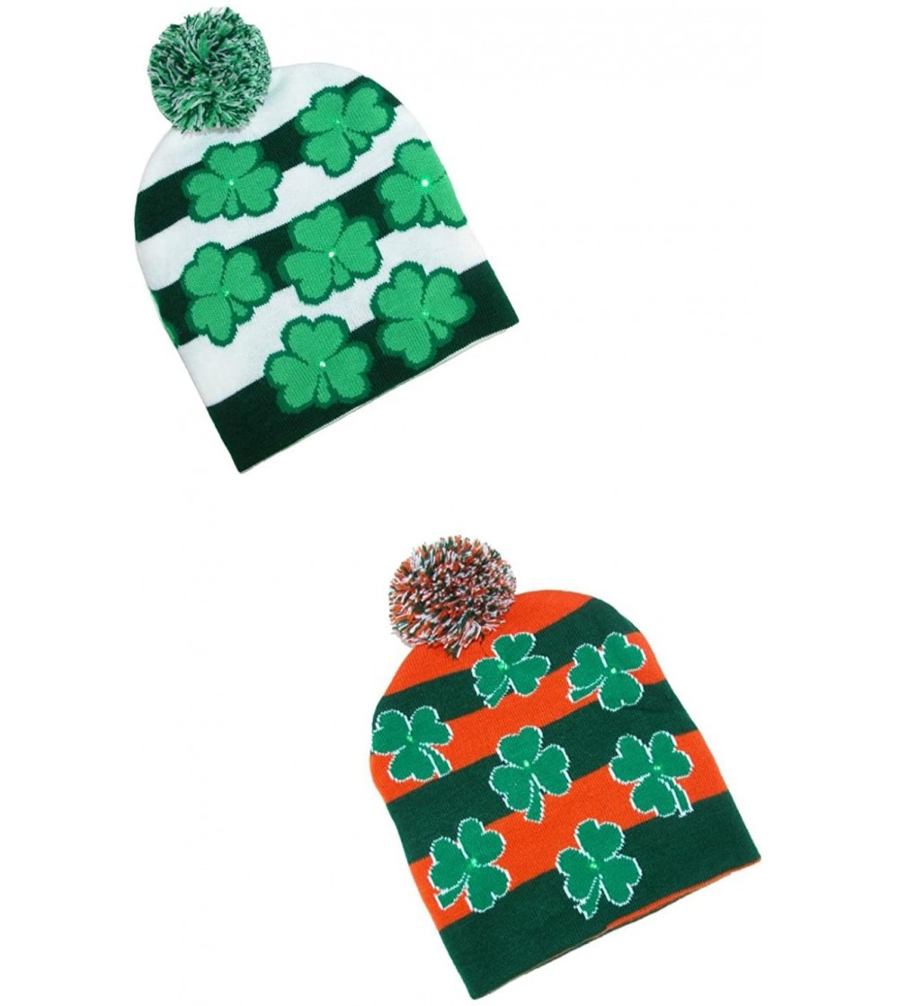 Skullies & Beanies Flashing Shamrock Lights Knit Beanie Hat (Pack of 2) - White/Orange - CC1808YC3Q0