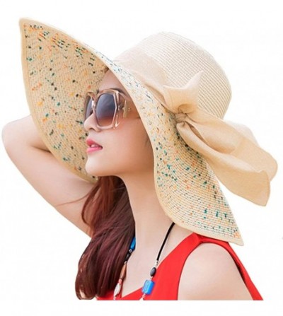 Sun Hats Women's Big Bowknot Straw Sun Hat Floppy Foldable Roll up UV 50+ Beach Cap - Beige-style B - CH18SSLH0YL