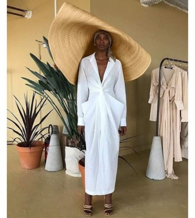 Sun Hats Women Large Sun Hat Summer Beach Anti-UV Sun Protection Foldable Straw Cap Cover Oversize - Khaki - CY18TYSI7ZW