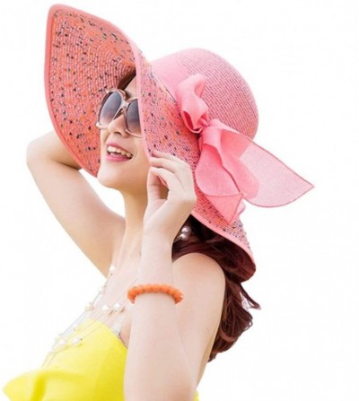 Sun Hats Women's Big Bowknot Straw Sun Hat Floppy Foldable Roll up UV 50+ Beach Cap - Beige-style B - CH18SSLH0YL