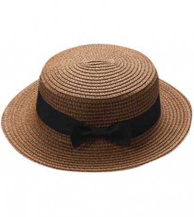 Fedoras Sun Hats Caps- Adult Parent & Kids Bowknot Breathable Hat Straw Hat Summer Beach Hat - Coffee - CD18EXXTE57