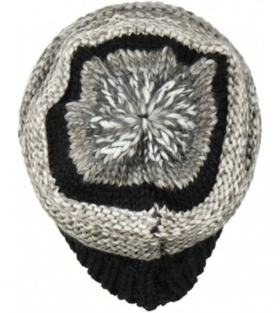 Skullies & Beanies Striped Marled Ribbed Knit Beanie Hat- Slouchy Oversized Chunky Skully Cap - Black - C718I2LK7RL