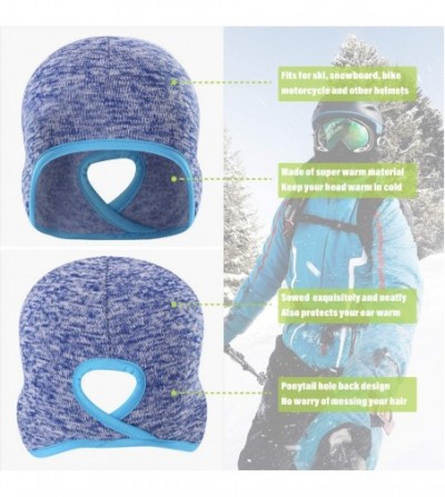 Skullies & Beanies Skull Cap Helmet Liner Winter Thermal Fleece Beanie Windproof Hat - Light Blue With Hole - C418ISDY6XU