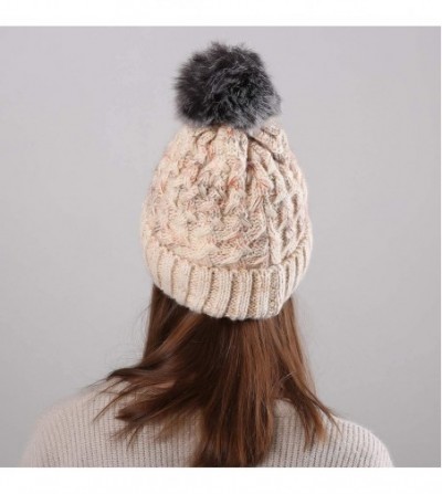 Skullies & Beanies Winter Knit Beanie Hat for Women Slouchy Baggy with Faux Fur Pompom Warm Ski Cap - Beige - CY18Z38IMRY
