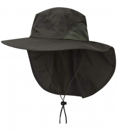 Sun Hats Quick-Dry Sun-Hat Fishing with Neck-Flap - Mens UV Protection Cap Wide Brim - Army Green - CF18S602ZS2