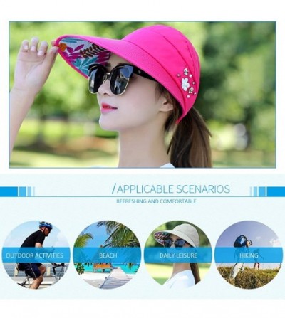 Sun Hats Sun Hats for Women Wide Brim UV Protection Summer Beach Visor - Ornaments-rose - C118EWHMDQ9