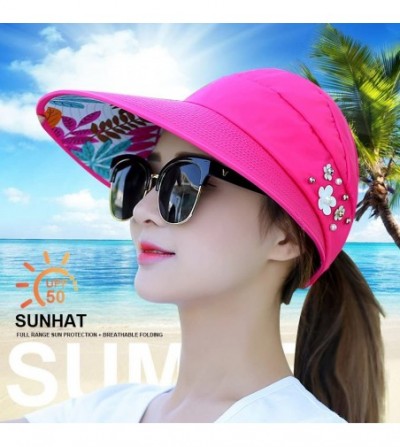 Sun Hats Sun Hats for Women Wide Brim UV Protection Summer Beach Visor - Ornaments-rose - C118EWHMDQ9