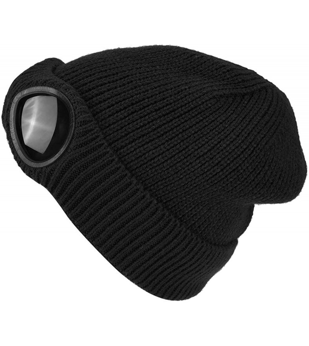 Skullies & Beanies Winter Hat with Windproof Glasses Beanie Hat Warmer Loop Scarves Snood Set for Men & Women - Black-hat - C...