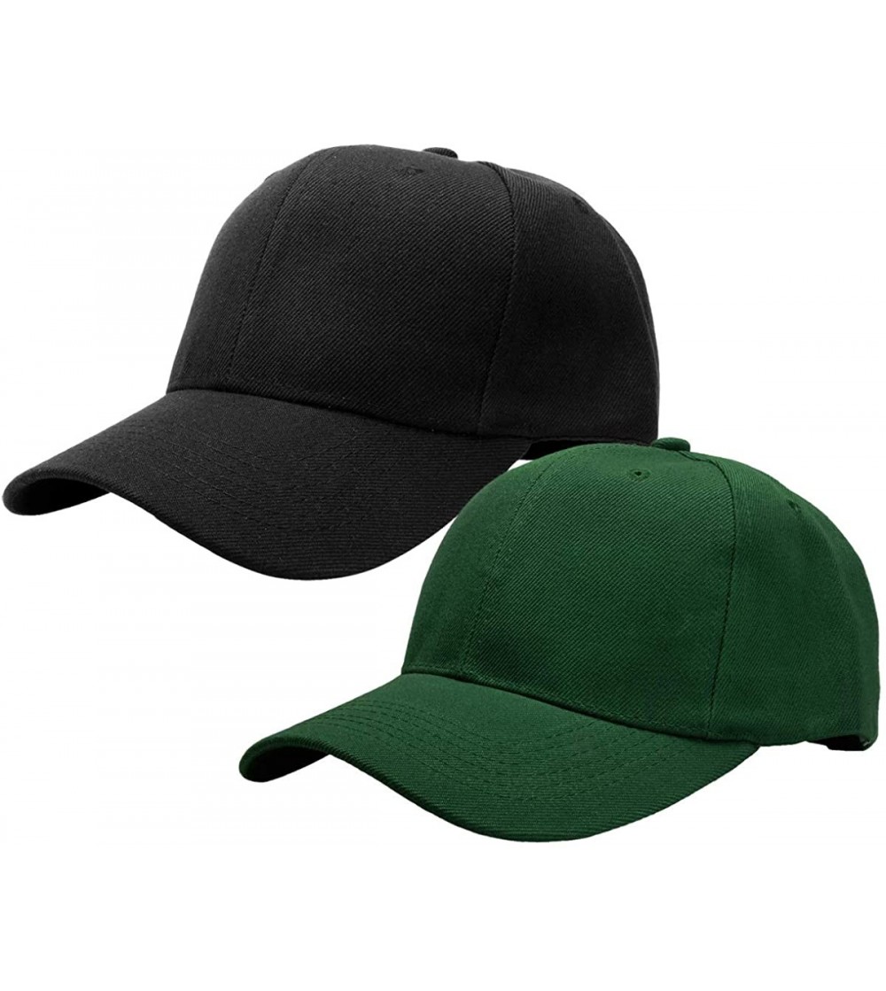 Baseball Caps 2pcs Baseball Cap for Men Women Adjustable Size Perfect for Outdoor Activities - Black/Hunter Green - C9195CRQUK7