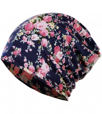 Skullies & Beanies Womens Slouchy Beanie Cotton Chemo Caps Cancer Headwear Hats Turban - 1 Pair-style B-navy Blue - CF18Y8S5IKE