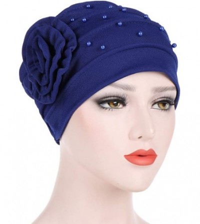 Skullies & Beanies Muslim Turbans for Women- Pearl Beading India Hat Muslim Ruffle Cancer Chemo Beanie Turban Wrap Cap - Blue...