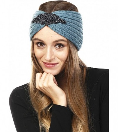 Cold Weather Headbands Women's Winter Sequin Flower Knitted Headband Ear Warmern - Bead - Teal - CT18HD6ZX7U