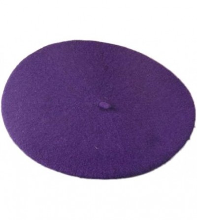 Berets Fashion Solid Color Baggy Faux Wool Warm Beanie Hat Cap Berets for Winter Purple - Purple - CZ1932592XA