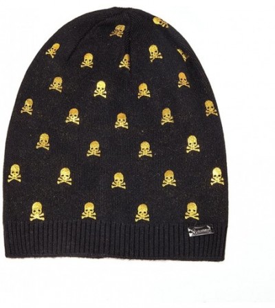 Skullies & Beanies Womens Beanie Printed Slouchy Wool - Beany for Women Knit Hats Caps Soft Warm - Black-golden Skull - CP187...