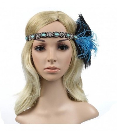Headbands 1920s Headpiece Feather Flapper Headband Great Gatsby Headdress Vintage Accessory - Blue -4 - CN18K6OE75Z