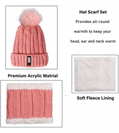 Skullies & Beanies Womens Winter Beanie Hat Scarf Set Warm Fuzzy Knit Hat Neck Scarves - Pink - CC192R8IOQS