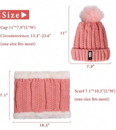 Skullies & Beanies Womens Winter Beanie Hat Scarf Set Warm Fuzzy Knit Hat Neck Scarves - Pink - CC192R8IOQS