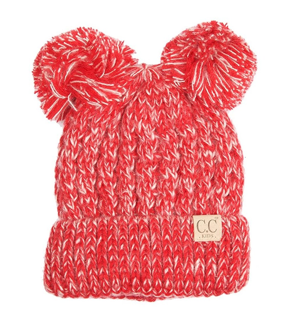 Skullies & Beanies Children Kid Toddler Girl Boy Colorful Knit Beanie with Knit Double Pom Pom - Red - C912K501WHB