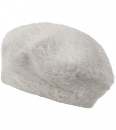 Berets Solid Color Angora French Beret Furry Artist Flat Winter Hat - Pink Beige Without Tab - C4193G5OG78