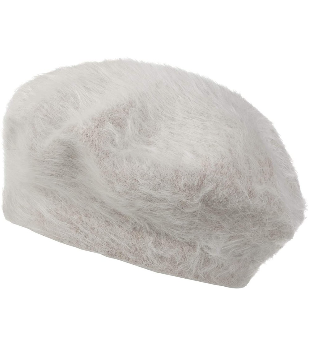 Berets Solid Color Angora French Beret Furry Artist Flat Winter Hat - Pink Beige Without Tab - C4193G5OG78
