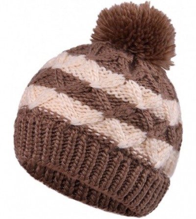 Skullies & Beanies Boys Girls Kids Knit Beanie with Pompom Toddlers Winter Hat Cap - Khaki/Cream With Fleece - C618530KDC2