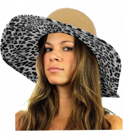 Sun Hats Women's Paper Weaved Crushable Beach UPF 50+ Floppy Brim Sun Hat with Print - Animal Print Grey - CD18QHXRIGY