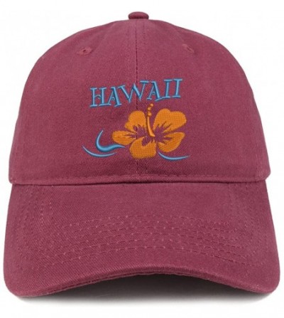 Baseball Caps Hawaii and Hibiscus Embroidered Brushed Cotton Dad Hat Ball Cap - Maroon - CL180D96CC5