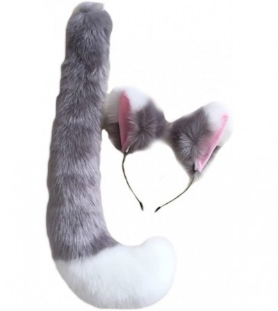 Headbands Party Cosplay Costume Fox Ears Faux Fur Hair Hoop Headband + Tail Set - A1 Grey White - CG186ASUQM6