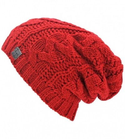 Skullies & Beanies Cable Knit Unisex Slouchy Beanie Cap Hat - Red - C211PQFCRZR