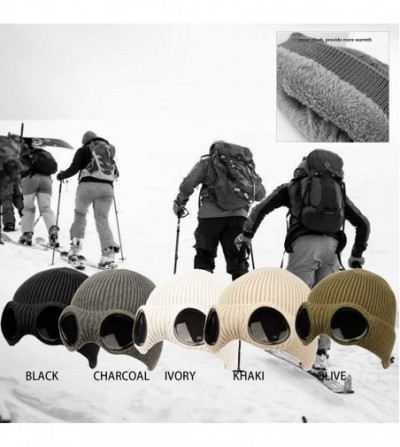 Skullies & Beanies Unisex Knitted Goggles Beanie- Warm Winter Stylish Hat Autumn Outdoor Sports Cap - Ivory - CH18L9SAQG6