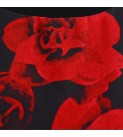 Sun Hats Women's Long Sleeve O-Neck Casual Rose Print Chiffon Ruffles Mini Dress - Red - CM18N75AL6Z