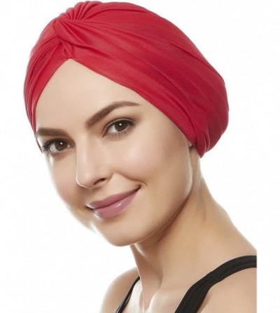 Headbands Womens Swim Cap Bathing Turban-Polyester Twisted Pleated Turban Head Cover - Red - CO11LO2KE29