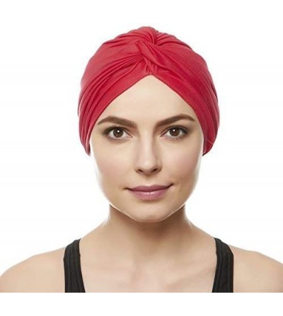 Headbands Womens Swim Cap Bathing Turban-Polyester Twisted Pleated Turban Head Cover - Red - CO11LO2KE29