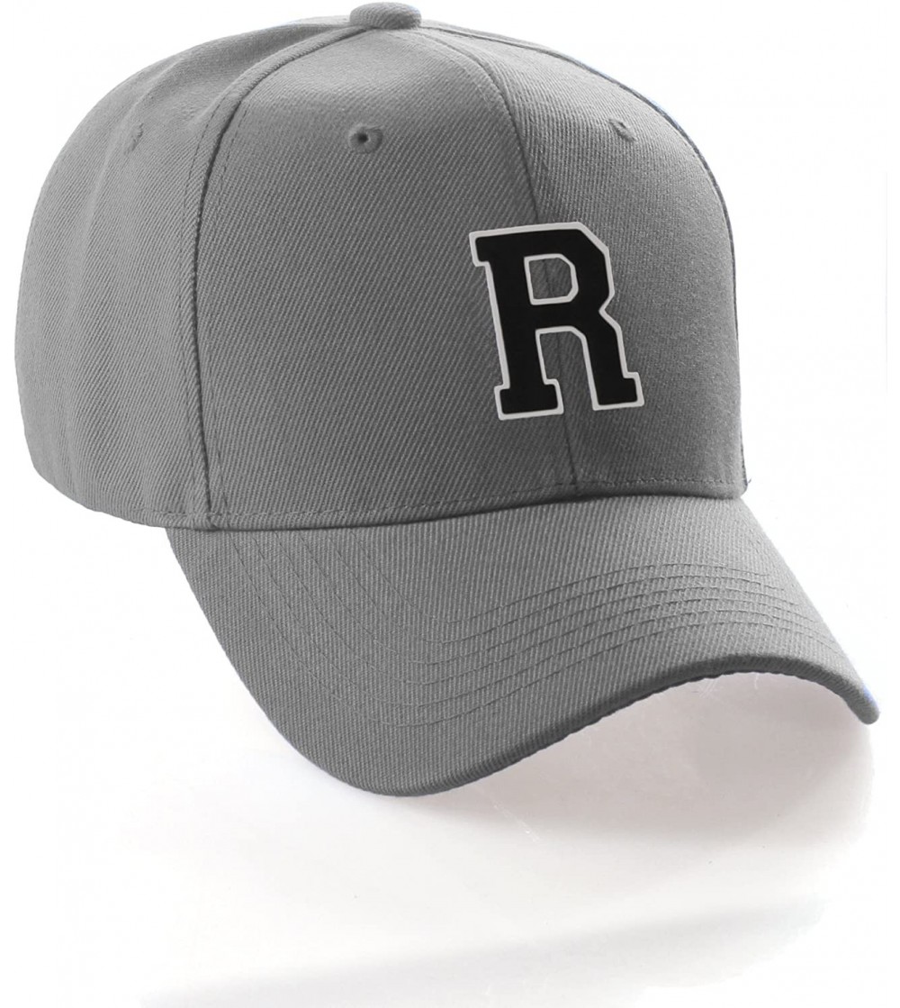 Baseball Caps Classic Baseball Hat Custom A to Z Initial Team Letter- Charcoal Cap White Black - Letter R - CA18IDXN9T9