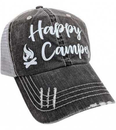 Baseball Caps Women's Happy Camper Distressed Bling Baseball Cap - Grey/White - C118DQIGAS7