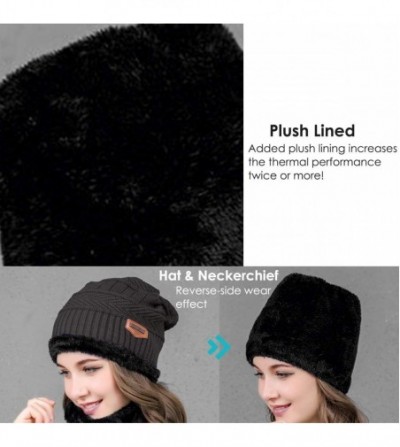 Headbands Women Winter Warm Hat Knit Reversible Plush Lined Hat Ski Cap Set Fleece Neck Warmer Circle Loop Scarf - CS18RNWON3R