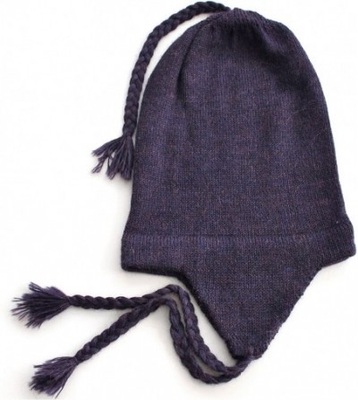 Skullies & Beanies 100% Alpaca Wool Knit Beanie Cap with Ear Flaps- Chullo Hat Women Men- One Size - Plum - CY189032IGR